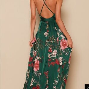 Lulus emerald green still the one maxi floral dress medium wedding guest